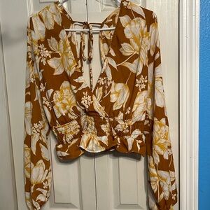 Rue 21 XL yellow white and brown blouse .